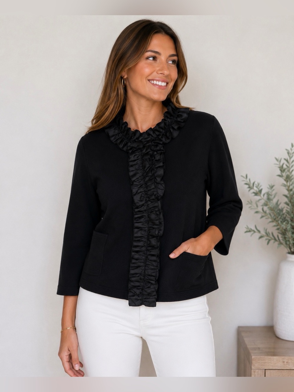 Ralph Lauren Black Cardigan Ruffle Cuff, Women’s Size M